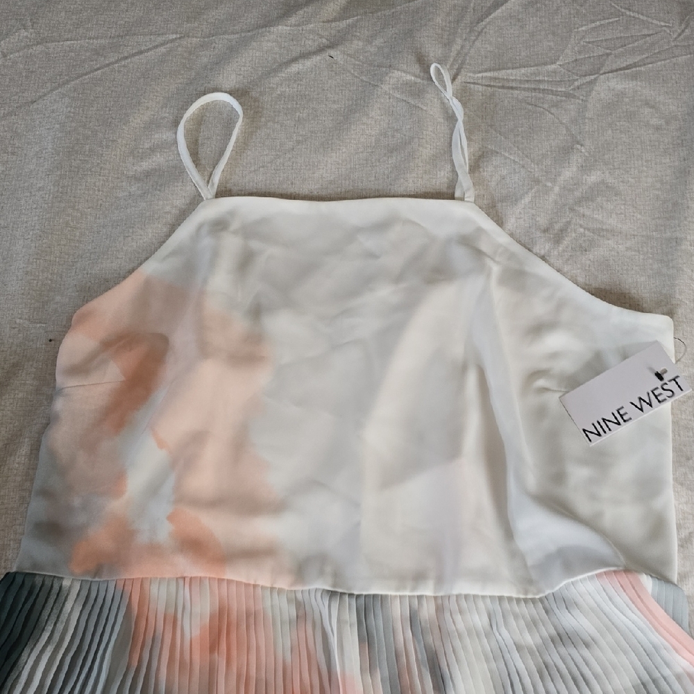Nine West White and Peach Pleated Dress